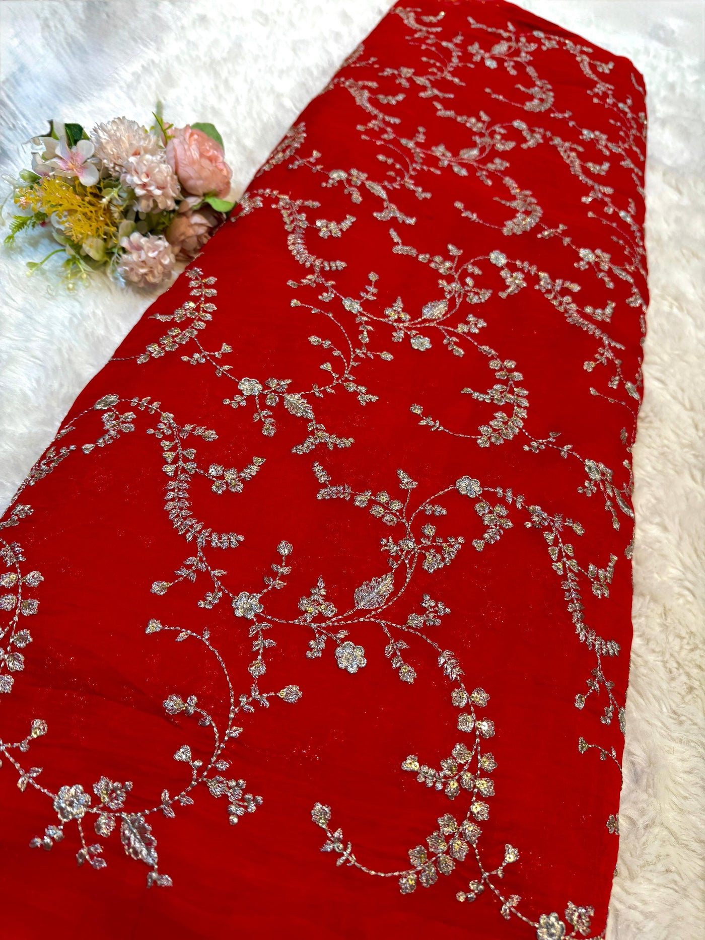 Red Sabhya Pure Organza Embroidery 44 inch Width