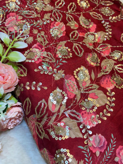 Ifra Satin Georgette Floral with Sequins Embroidery 44 inch width
