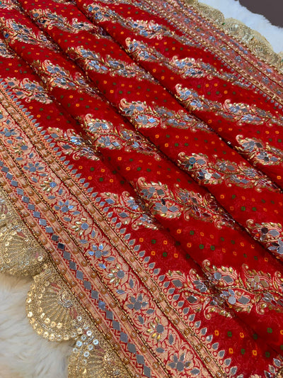 Sheeshmahal Hot Red Real Mirror Handwork Dupatta Pure Georgette Base 2.40 meter length