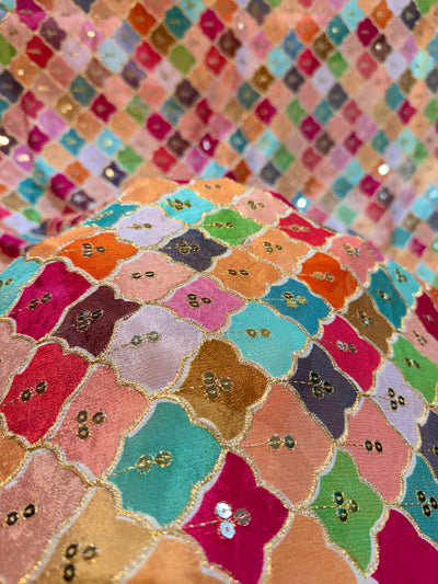 Pure Chinon Sabhya Embroidery with Zari and Sequins 44 Inch width