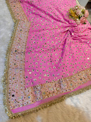 Rubani Baby Pink Real Mirror Handwork Dupatta 2.40 Meter Length
