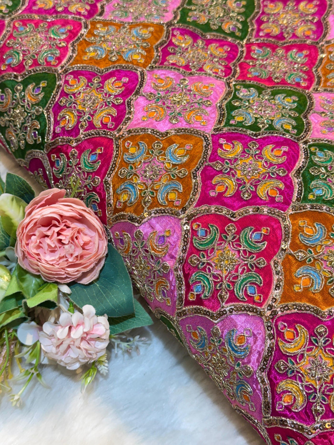 Pure Crape Embroidery with Zari and Sequins Work 44 Inch Width