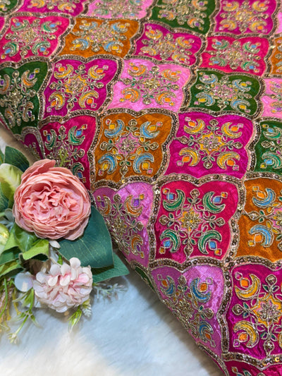 Pure Crape Embroidery with Zari and Sequins Work 44 Inch Width