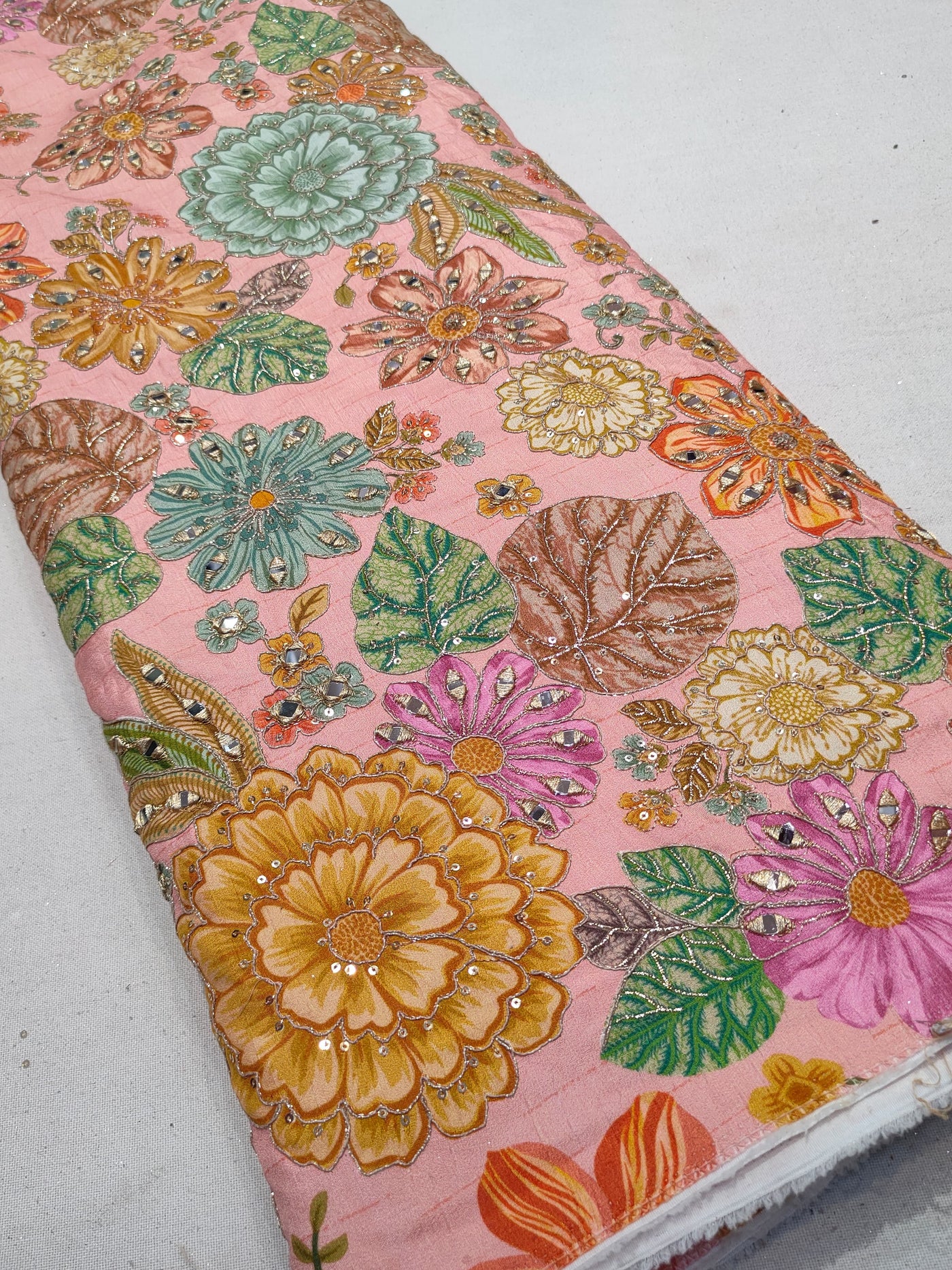 Boho Big Width Silk Floral Embroidery Handwork 48 inch width