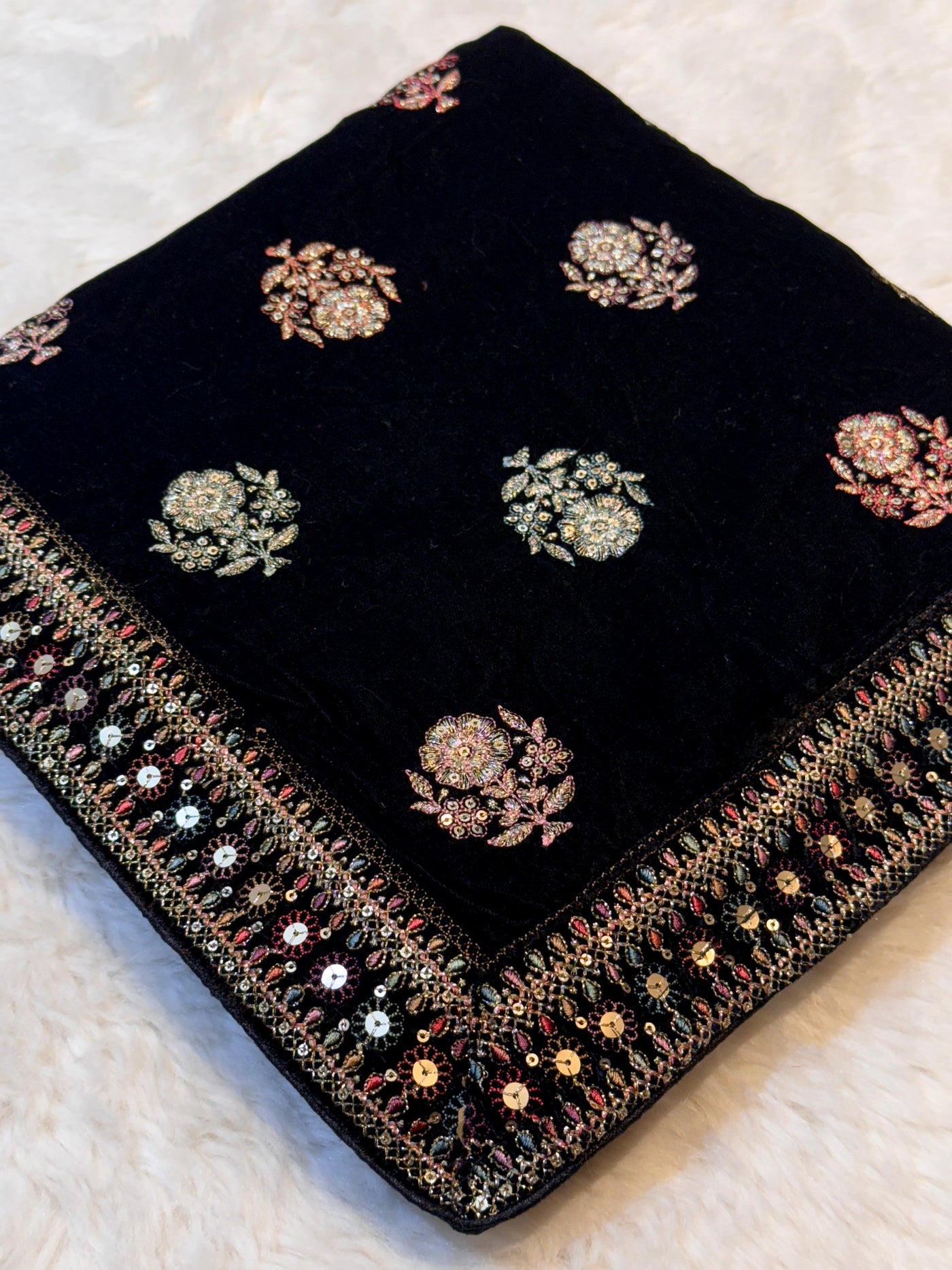 Black Pure velvet Limited Edition Dupatta With Embroidery 2.40 meter length