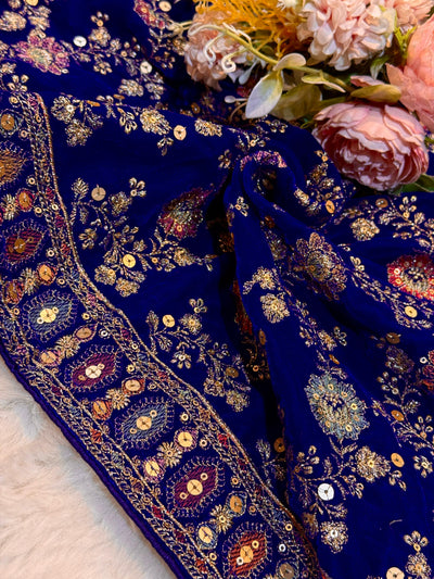 Royal Blue velvet Limited Edition Dupatta With Embroidery 2.40 meter length