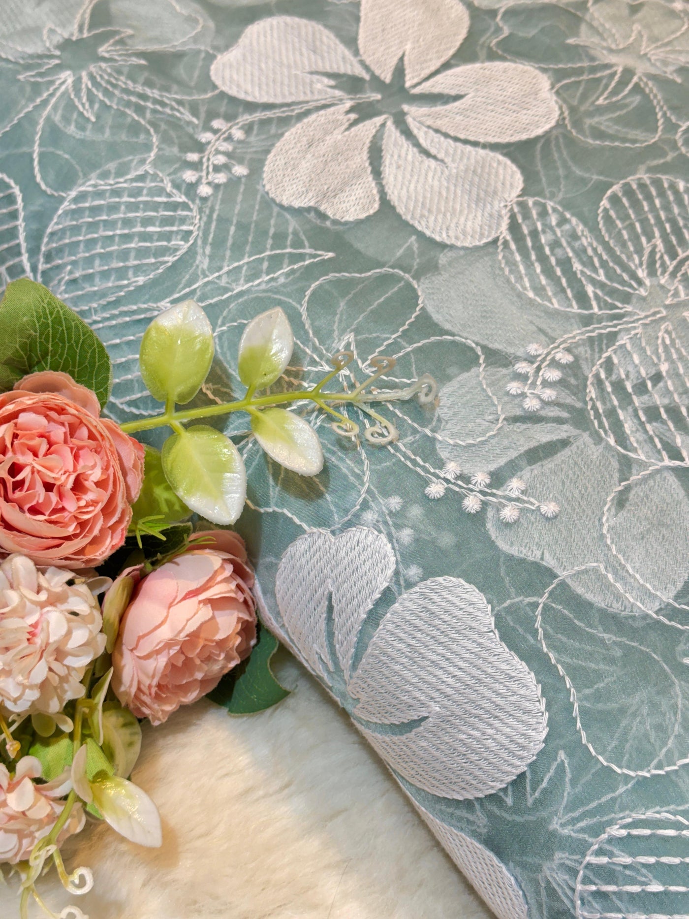 Aina Floral Organza Chikankari Embroidery 44 Inch Width
