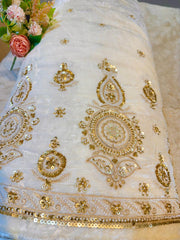 (Precut of 1 Meter) Akaay Pure Velvet Handwork Dyeable Embroidery 44 Inch width