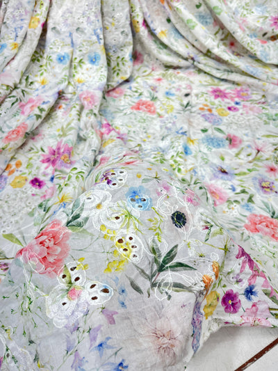 Pure Cotten floral Hakoba Embroidery 50 Inch width