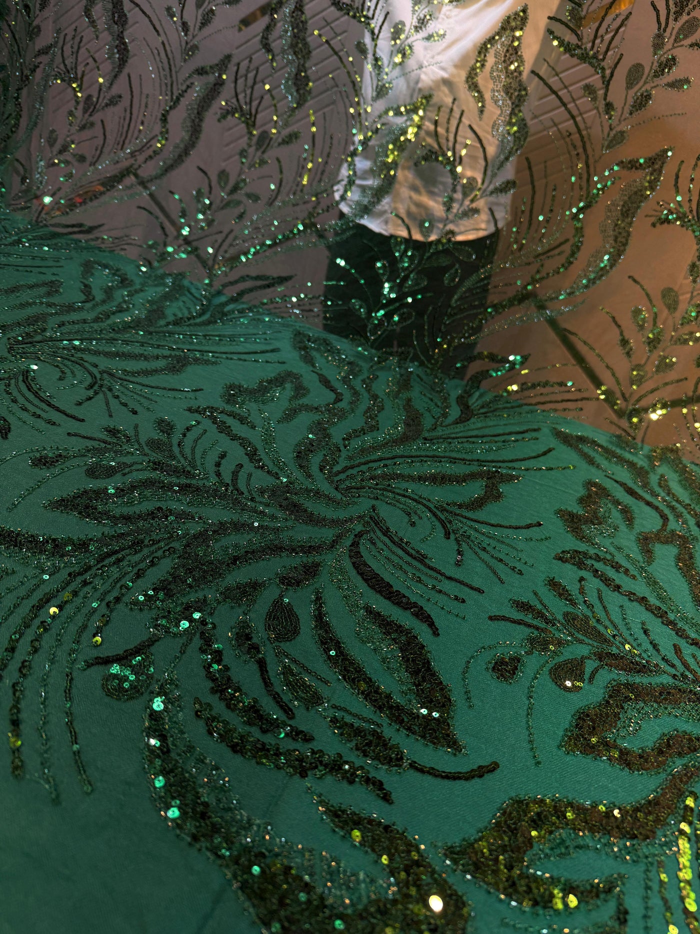 Bottle Green Handwork Net Embroidery 50 inch width