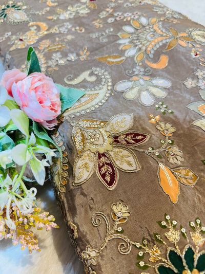 Jasmine Pure Crape Floral Embroidery 44 Inch Width