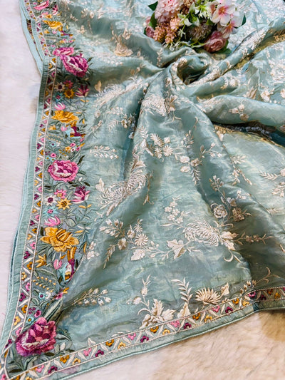 Luthfa Tissue Organza Parsi Gara dupatta (2.30 meter length)