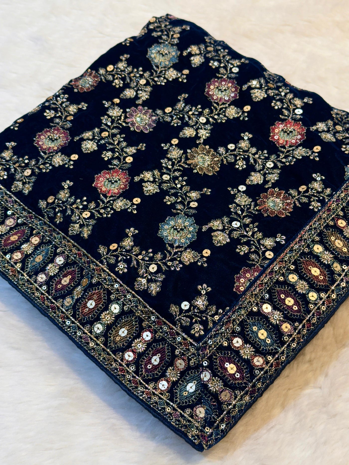 Teal Blue  velvet Limited Edition Dupatta With Embroidery 2.40 meter length
