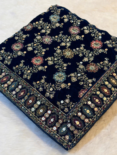 Teal Blue  velvet Limited Edition Dupatta With Embroidery 2.40 meter length