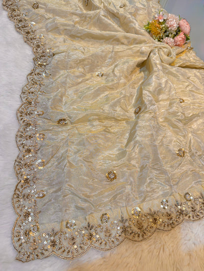 Mehz Zari Tissue Handwork Dyeable Dupatta (2.40 meter length)