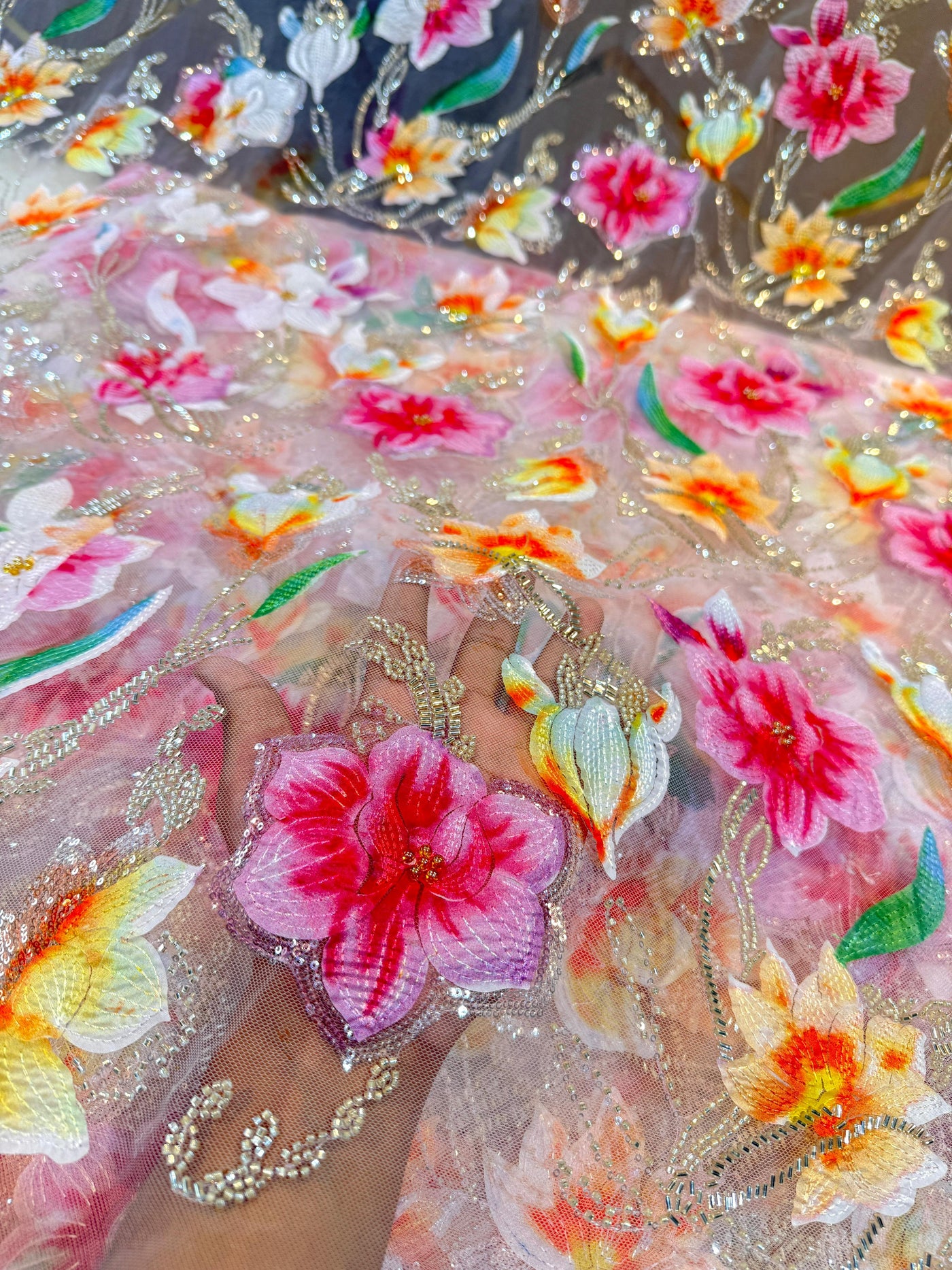 Zoya Appliqué Handwork Net Embroidery With Florals 54 inch width