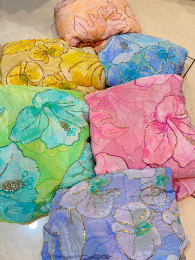 Nora pure Viscose crape floral Embroidery 44 Inch Width