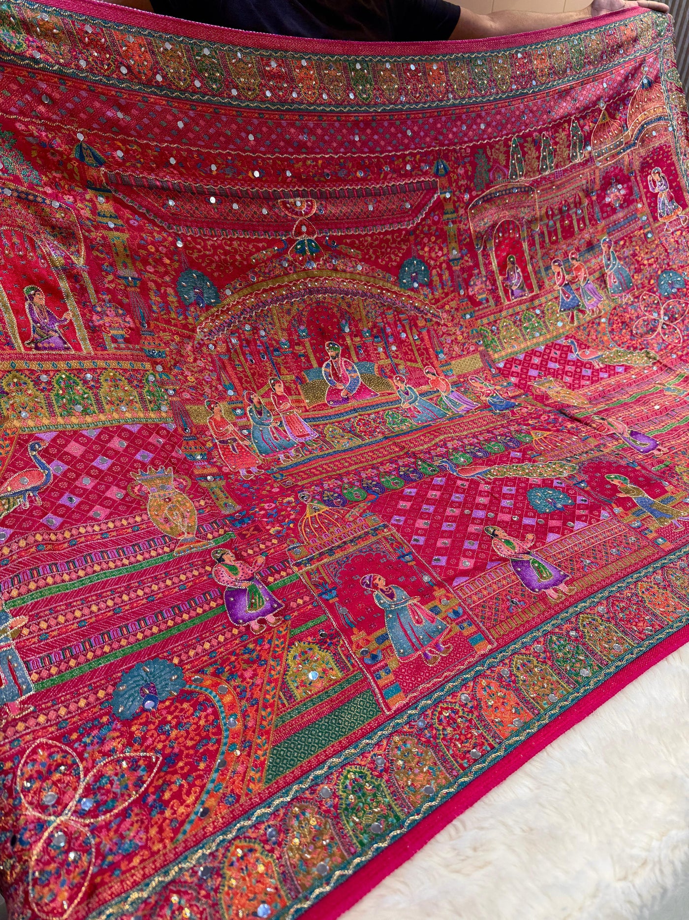 Darbar Magenta Pure Silk Dupatta with Real Handwork 2.50 meter length