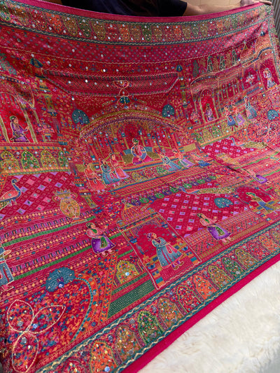 Darbar Magenta Pure Silk Dupatta with Real Handwork 2.50 meter length