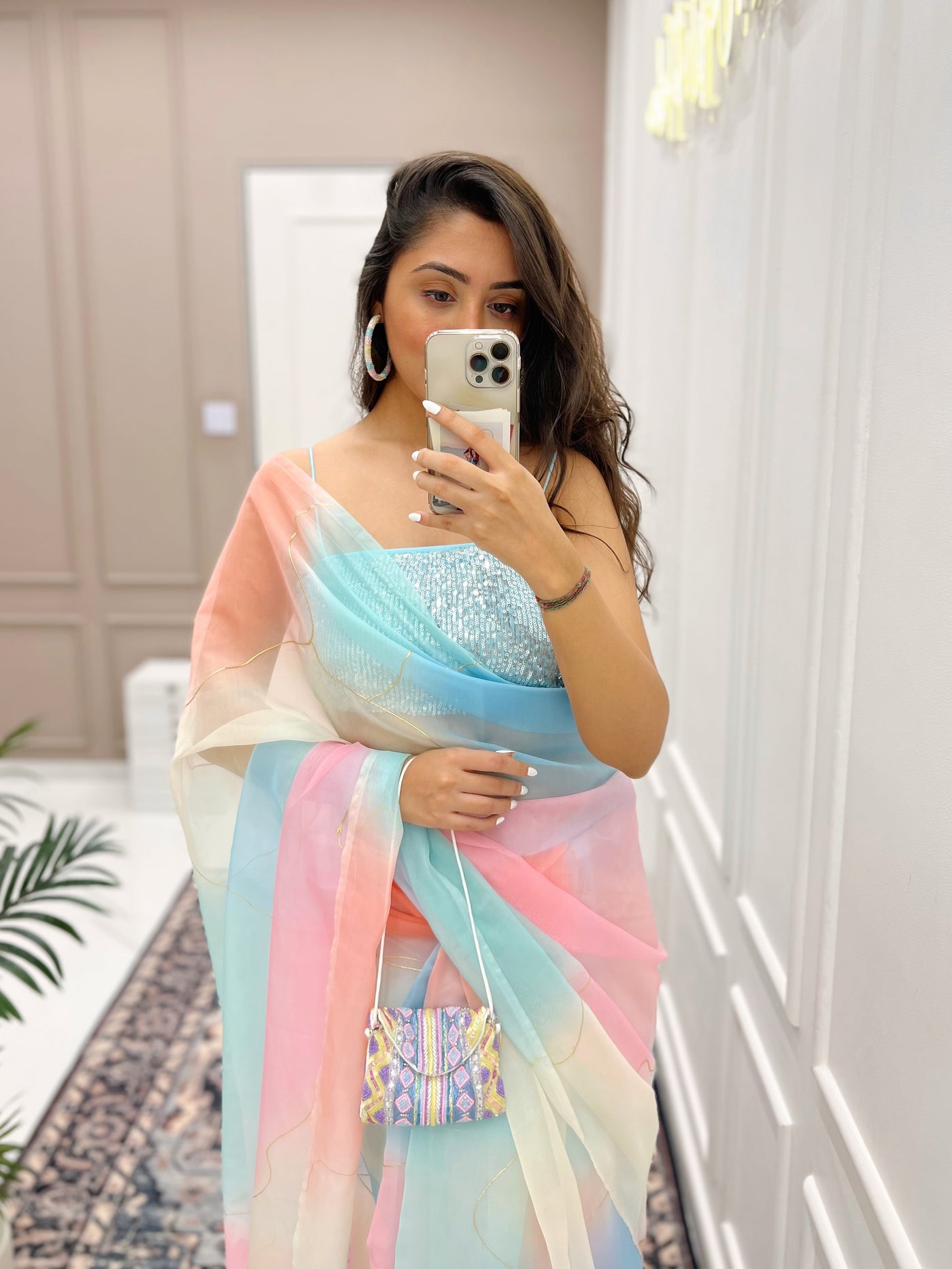 Farheen Panjwani organza sari-stof