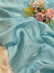 (Precut of 2.2 Meter) Sky Blue Original Imported Glass Tissue Fabric 54 inch width