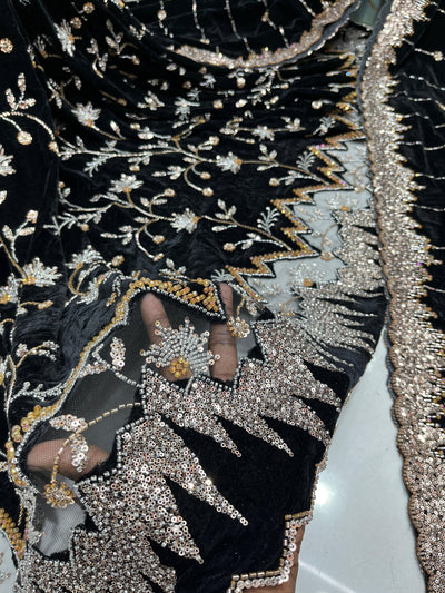 (Mix and Match ) Pure Velvet Handwork Embroidery 54 inch width / velvet  Dupatta With Two side Borders  37 inch width