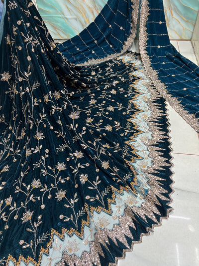 (Mix and Match ) Pure Velvet Handwork Embroidery 54 inch width / velvet  Dupatta With Two side Borders  37 inch width