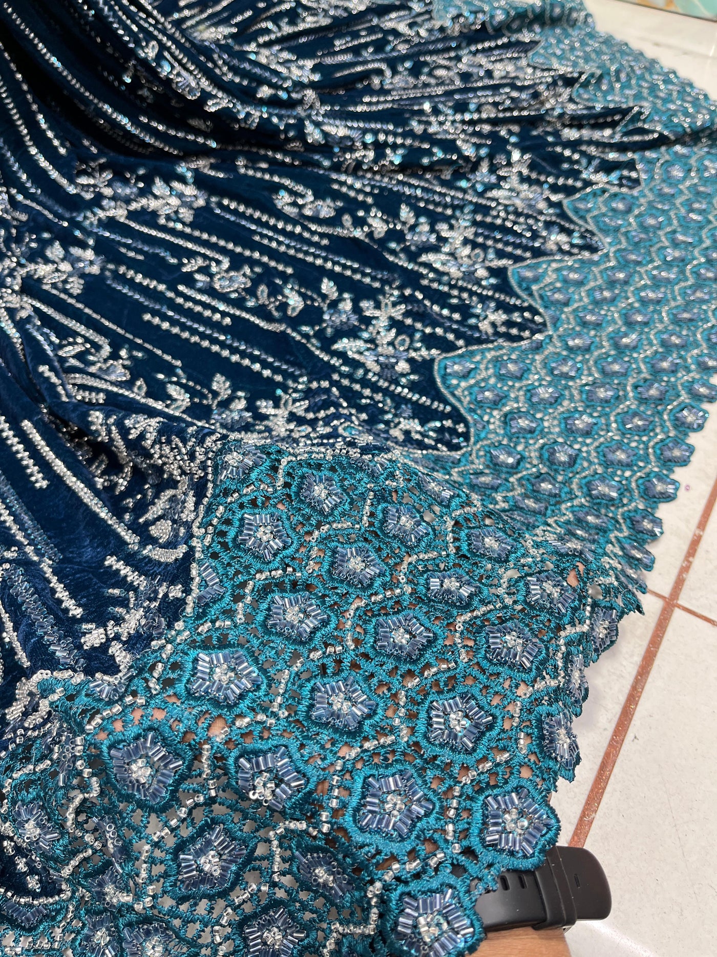 Imported Handwork Velvet Embroidery 50 inch width With Crochet￼ Border