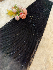 (Precut of 1.90 Meter) Black Handwork Net Embroidery 44 Inch Width