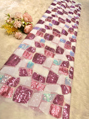 (Precut of 0.65 Meter) Imported Net Embroidery with Rose Gold sequins work 54 inch width