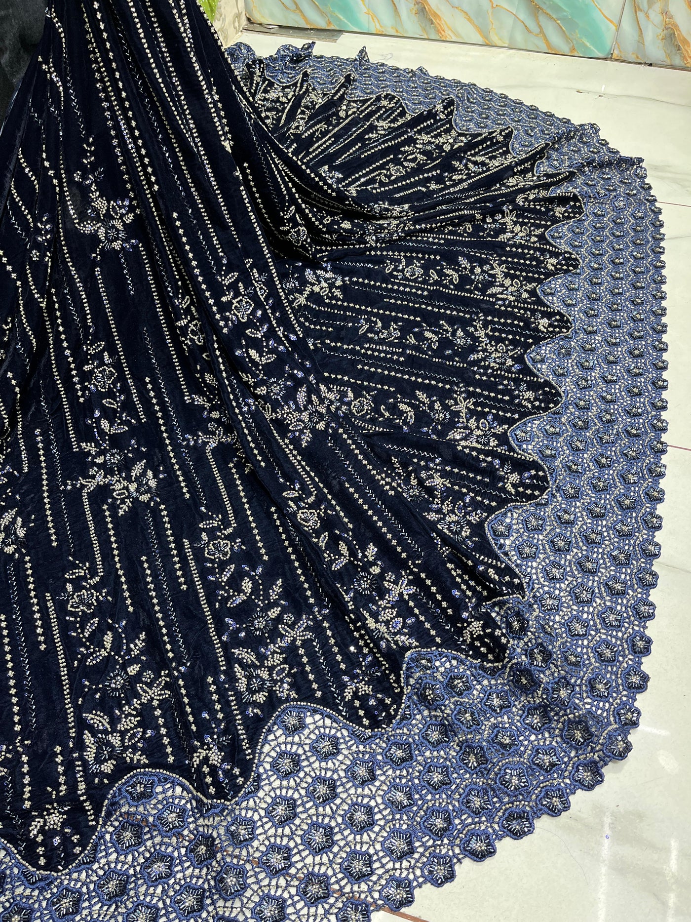 Imported Handwork Velvet Embroidery 50 inch width With Crochet￼ Border