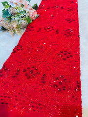 (Precut of 0.80 Meter)  Rizwan Hot Red Georgette Handwork Embroidery with Cutdana And Sequins