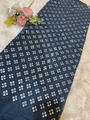 (Precut of 1.20 Meter) Dark Grey Georgette Faux Mirror Embroidery Dyeable 44 Inch width