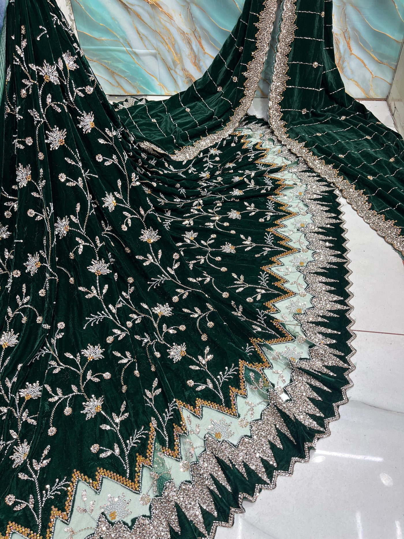 (Mix and Match ) Pure Velvet Handwork Embroidery 54 inch width / velvet  Dupatta With Two side Borders  37 inch width