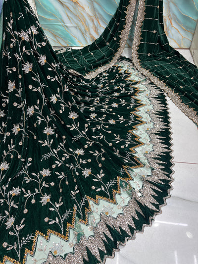 (Mix and Match ) Pure Velvet Handwork Embroidery 54 inch width / velvet  Dupatta With Two side Borders  37 inch width