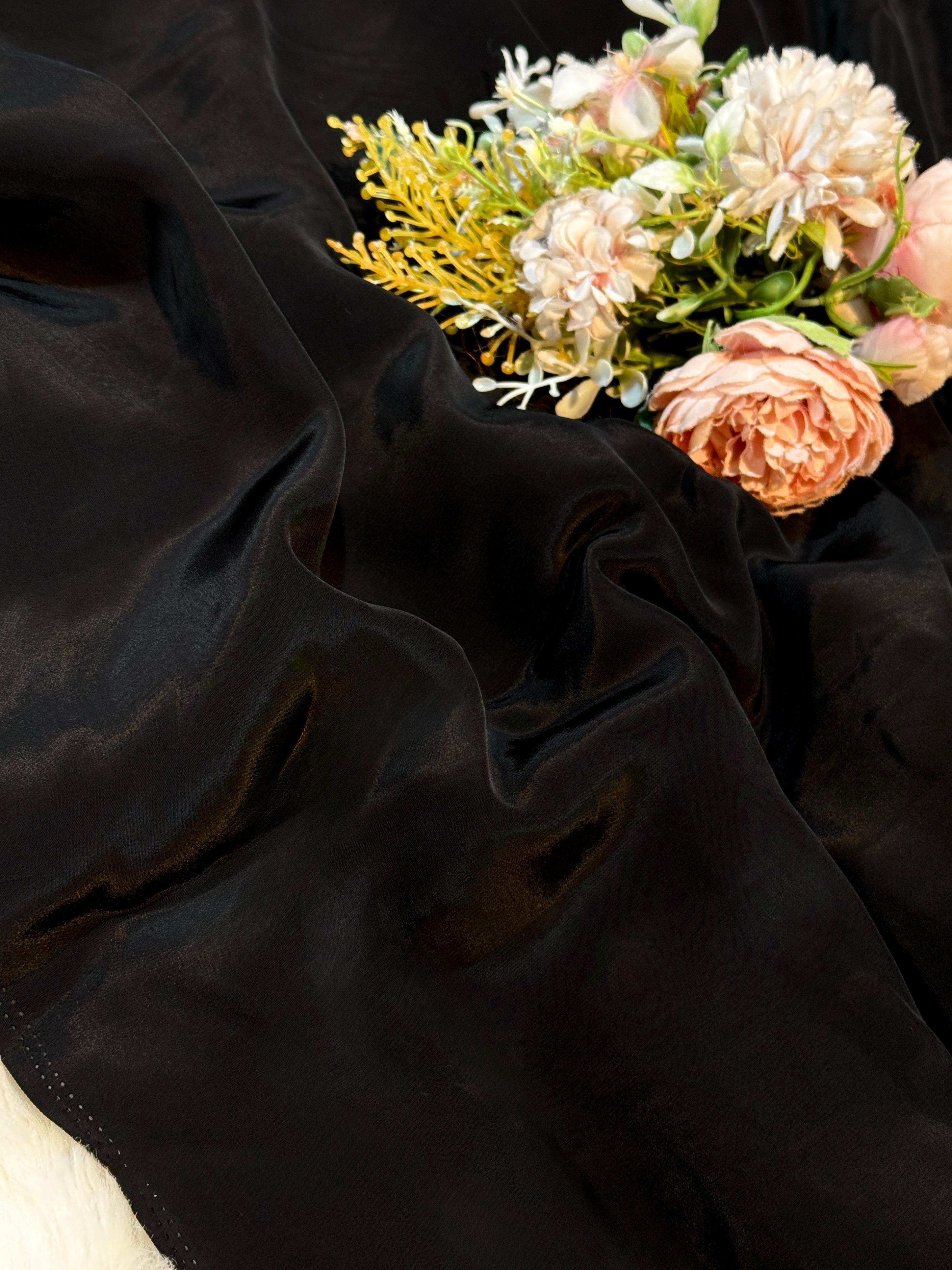 Black Pure Viscose Crape Solid Colors 44 Inch width (Shade-W ) (P ...