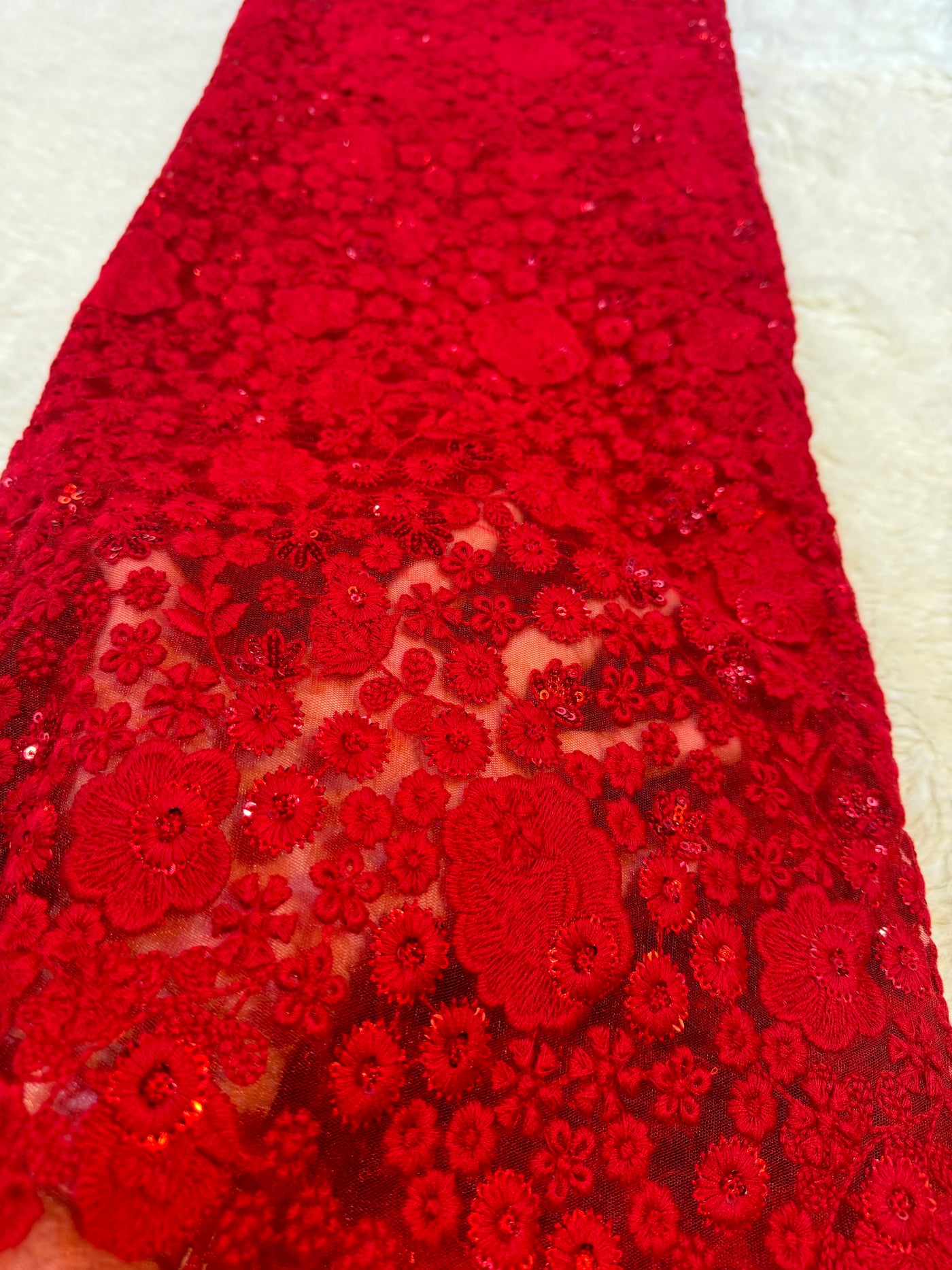 Maisha Red Net Embroidery For making Gowns