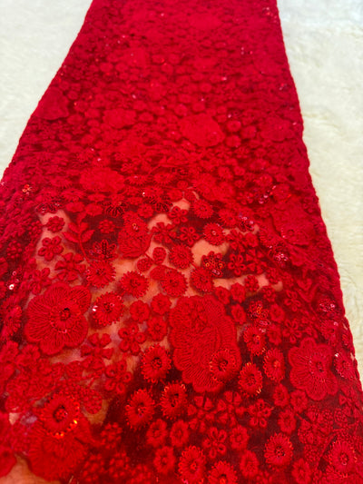 Maisha Red Net Embroidery For making Gowns