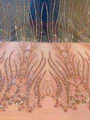 (Precut of 0.70 Meter) Zinal Handwork Net Embroidery with Pearls and Cutdana Work 54 Inch width