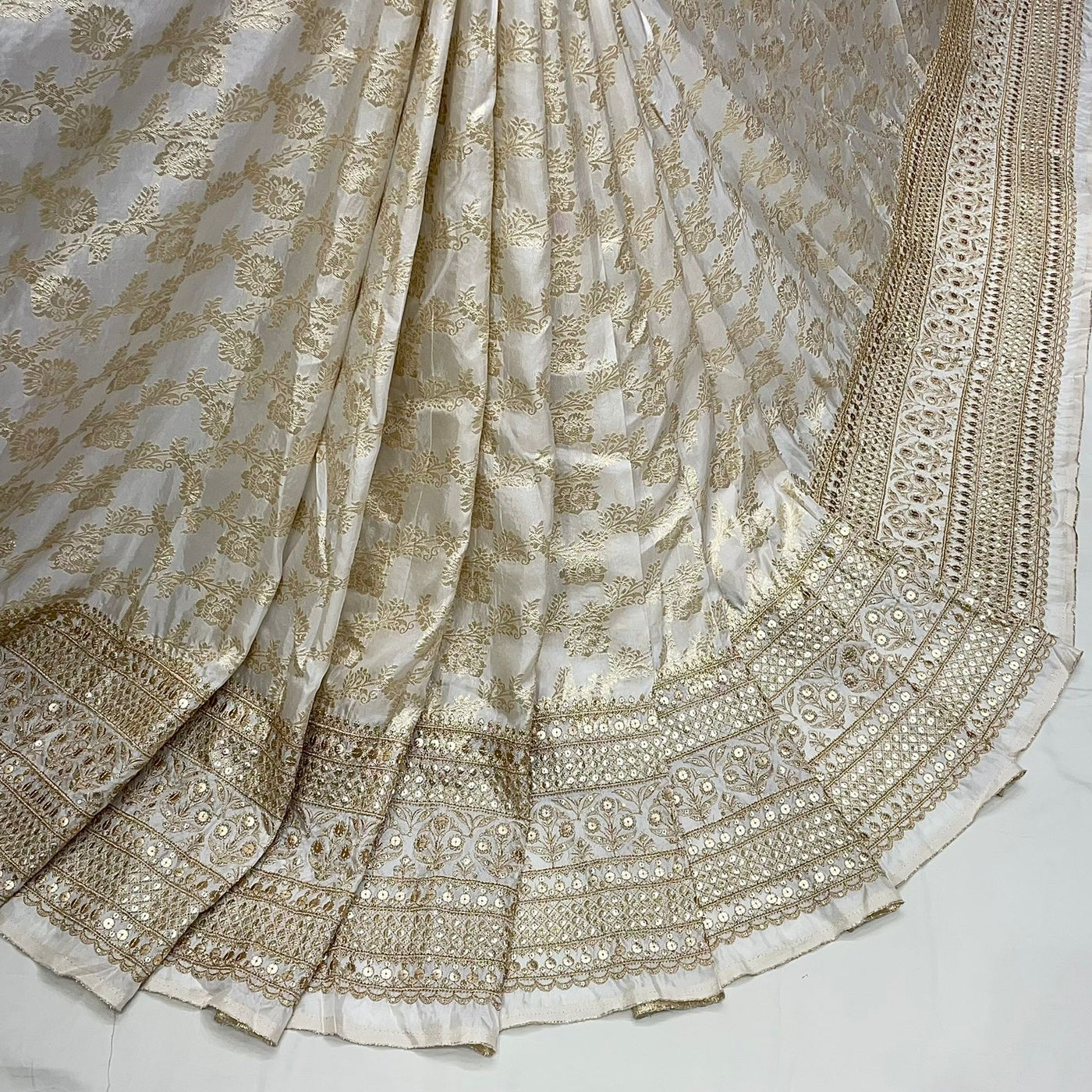 Dola Silk Jacquard with Daman Dyeable Embroidery 48 Inch Width