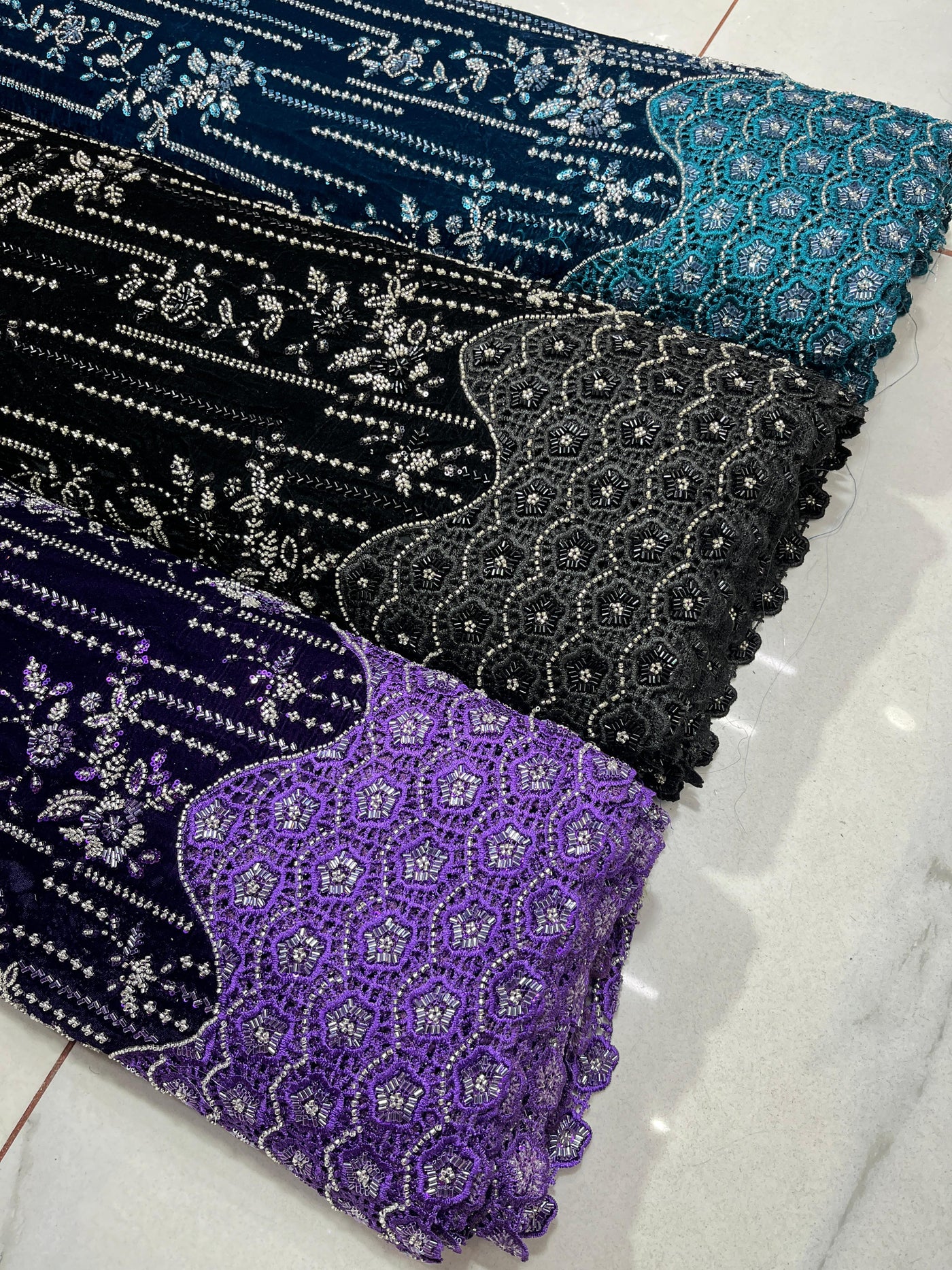 Imported Handwork Velvet Embroidery 50 inch width With Crochet￼ Border