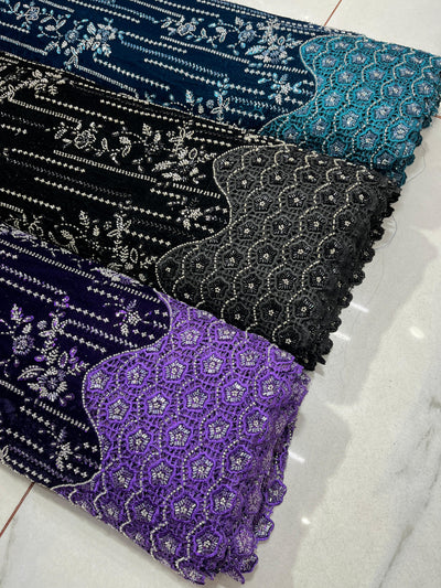 Imported Handwork Velvet Embroidery 50 inch width With Crochet￼ Border