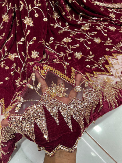 (Mix and Match ) Pure Velvet Handwork Embroidery 54 inch width / velvet  Dupatta With Two side Borders  37 inch width