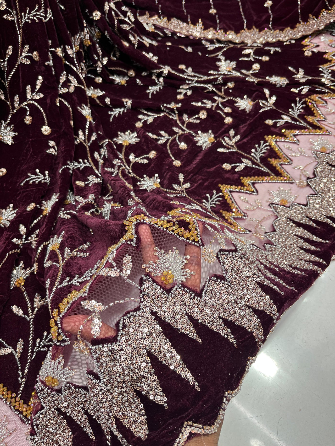 (Mix and Match ) Pure Velvet Handwork Embroidery 54 inch width / velvet  Dupatta With Two side Borders  37 inch width