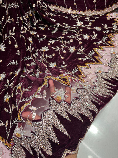 (Mix and Match ) Pure Velvet Handwork Embroidery 54 inch width / velvet  Dupatta With Two side Borders  37 inch width
