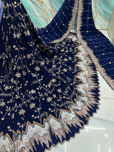 (Mix and Match ) Pure Velvet Handwork Embroidery 54 inch width / velvet  Dupatta With Two side Borders  37 inch width