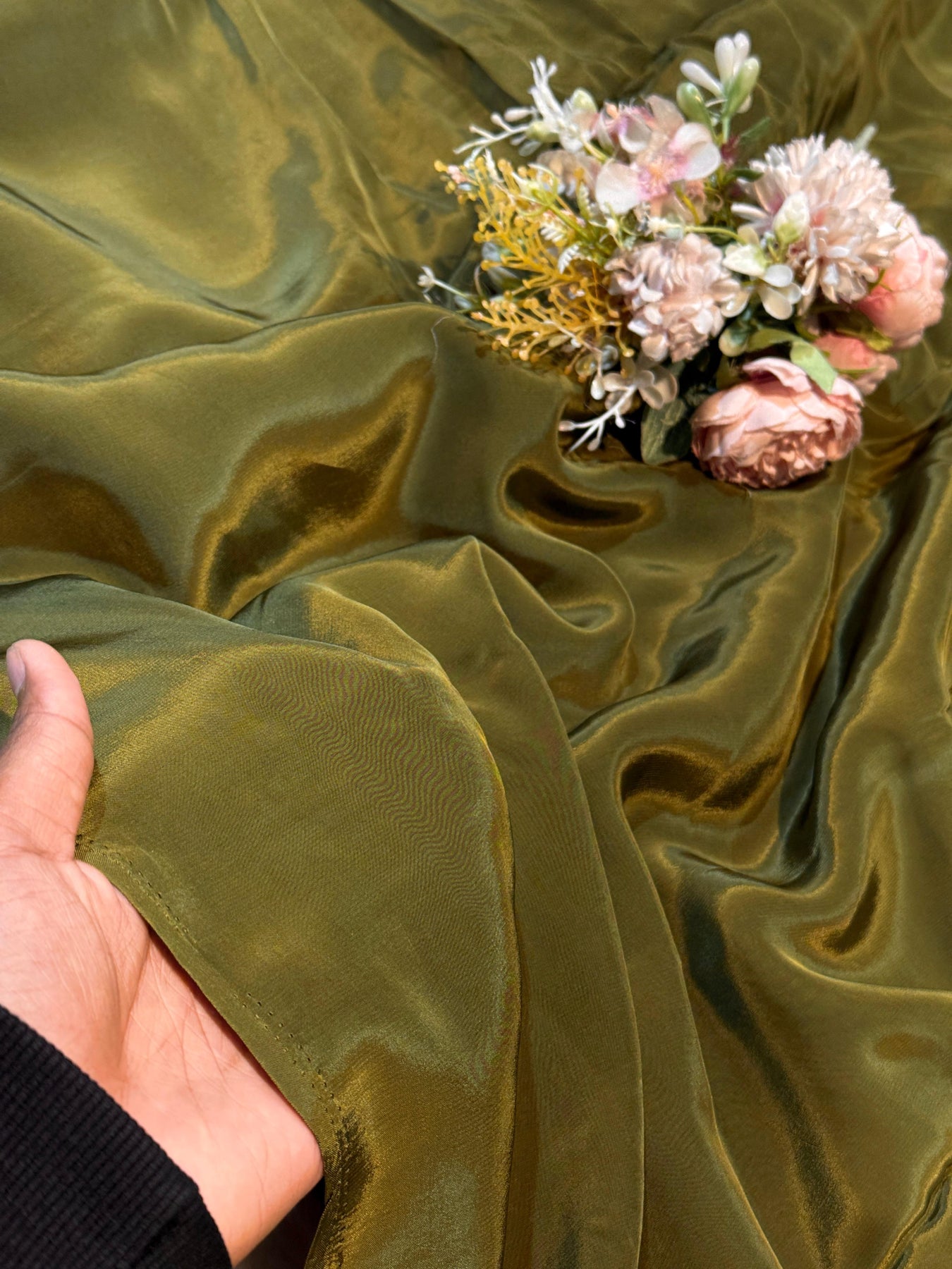 Crape Color Olive Green Pure Viscose Crape Solid Colors 44 Inch width (Shade- R ...