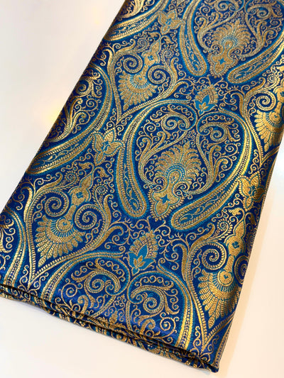 Peacock Blue Pure Banarsi Brocades Talwar Pattern 44 Inch width