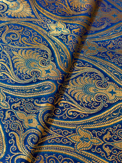 Peacock Blue Pure Banarsi Brocades Talwar Pattern 44 Inch width
