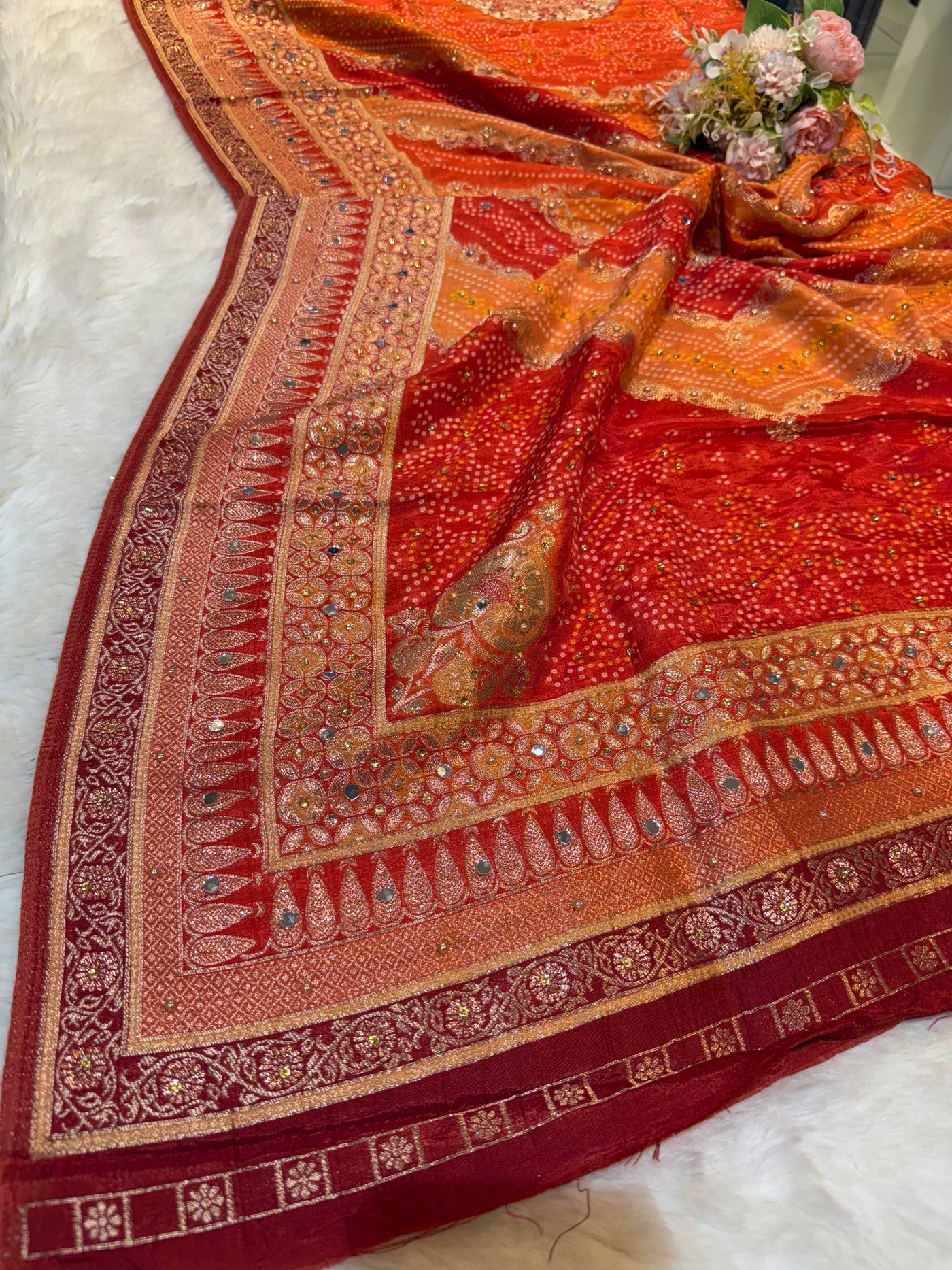 Beautiful Zeesh Silk Original Mirror Handwork Dupatta 2.50 meter length